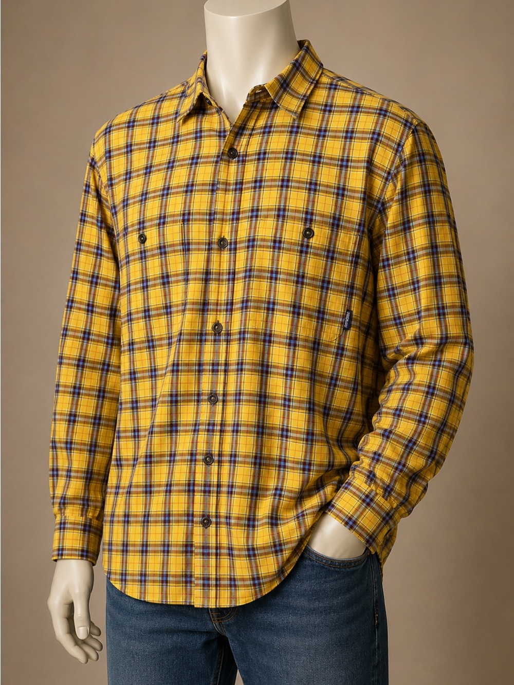 Patagonia Men’s Large Organic Cotton Yellow Plaid LongSleeve ButtonFront Shirt L